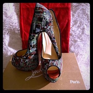 Christian Louboutin Ladies Peep Embroidered Pumps